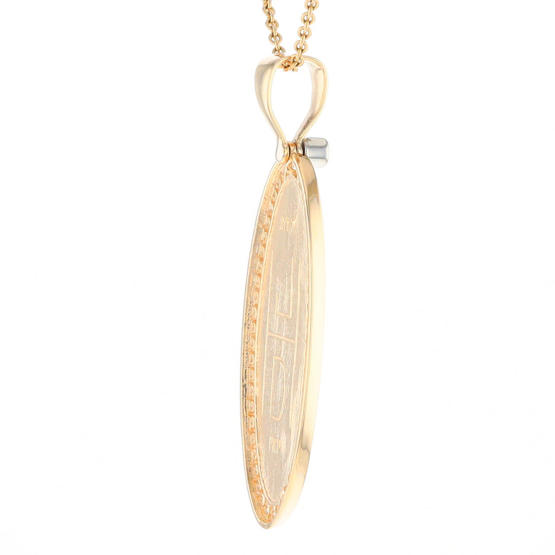 Gold Quartz Necklace 0.96ctw Halo Diamond Oval Inlaid Pendant