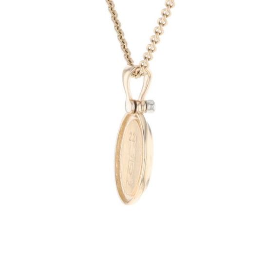 Gold Quartz Oval Inlaid Pendant with .02ct Diamond