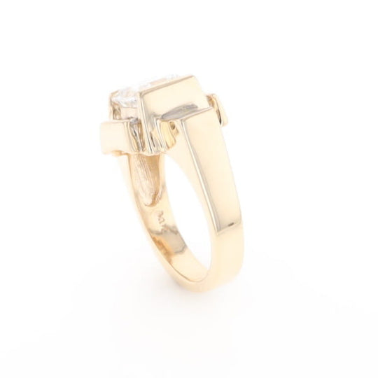 Princess Cut Diamond Gold Quartz 2-Square Inlaid Ring
