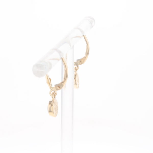 Gold Quartz Earrings Round Inlaid Design Lever Backs