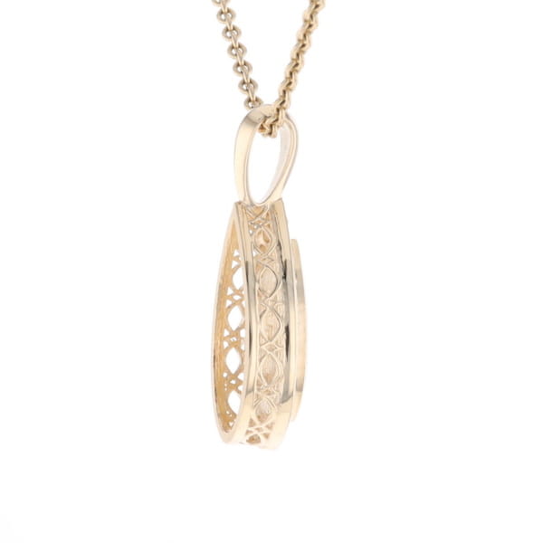 Gold Quartz Pendant Tear Drop Inlaid .42ctw Diamond Halo Design