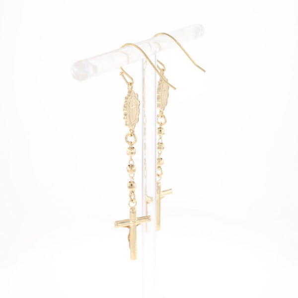 Gold Plated Virgin Mary and Crucifix Dangle Earrings
