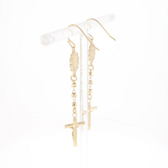 Gold Plated Virgin Mary and Crucifix Dangle Earrings