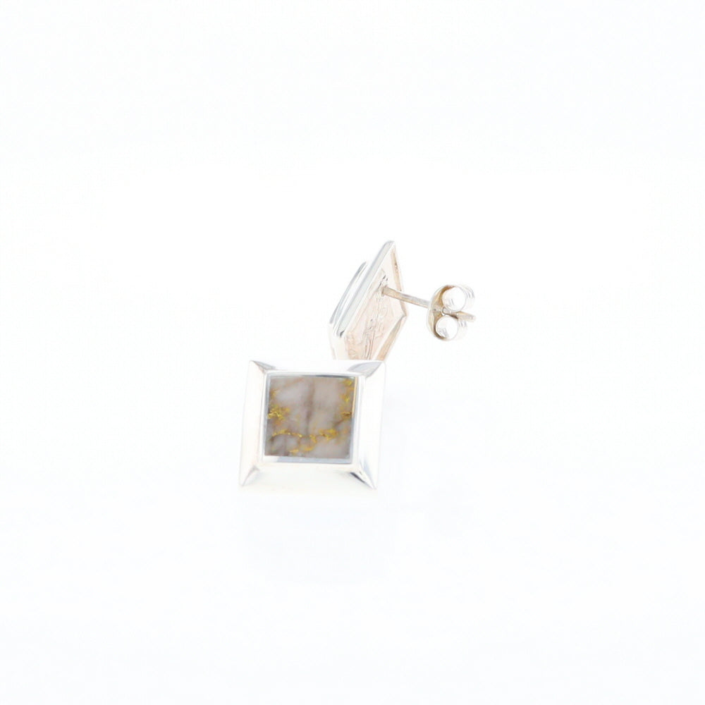 Sterling Silver Gold Quartz Inlaid Square Stud Earrings - G3