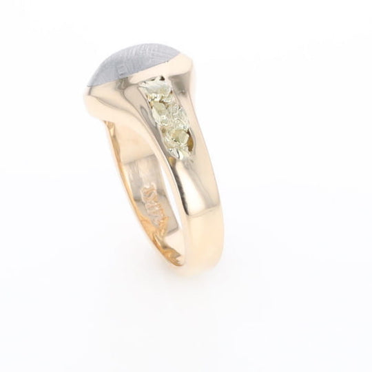 Oval Meteorite Inlaid Ring with Natural Gold Nuggets