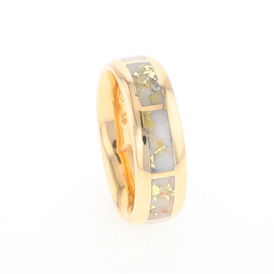 Gold Quartz Ring 8 Rectangle Section Inlaid Eternity Band