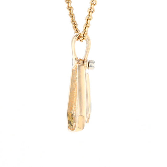 Gold Quartz Necklace, Triangle Inlaid with .02ctw Diamond Pendant