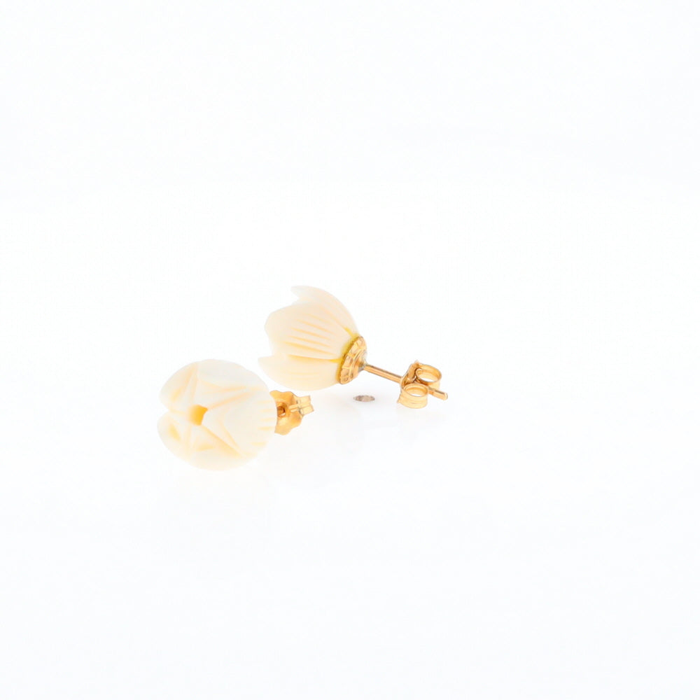 Carved Ivory Flower Stud Earrings