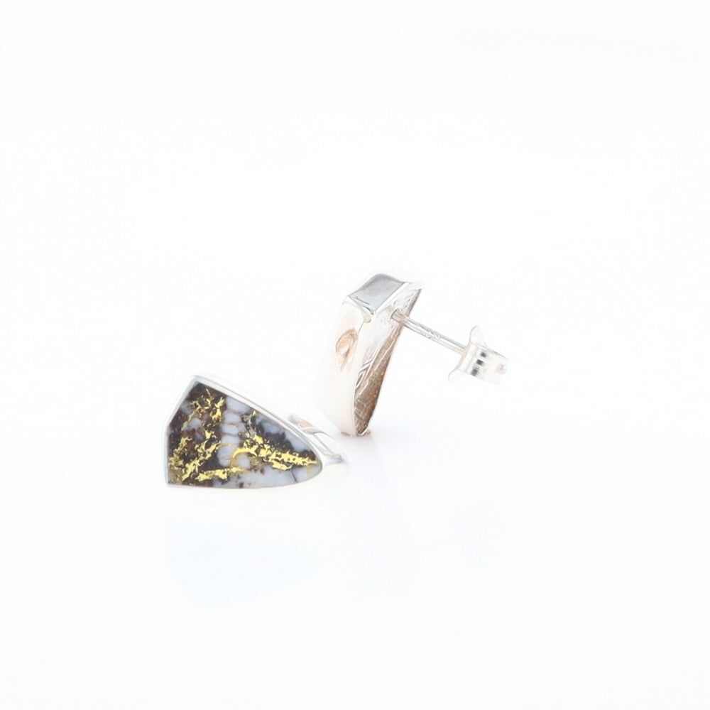 Sterling Silver Gold Quartz Inlaid Shield Stud Earrings - G3