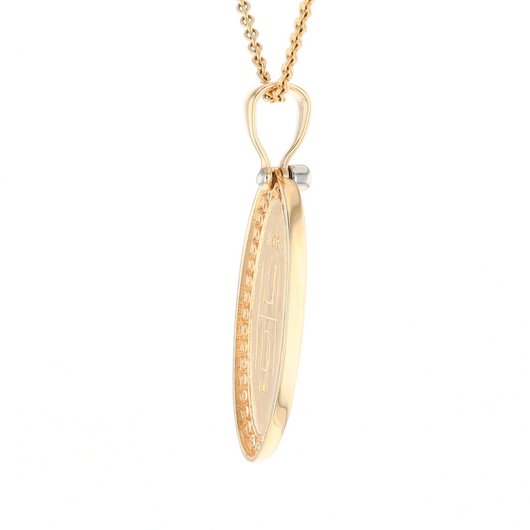 Gold Quartz Necklace .54ctw Halo Diamond Oval Inlaid Pendant