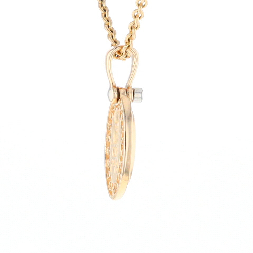 Gold Quartz Pendant Oval Inlaid with .22ctw Round Diamonds Halo