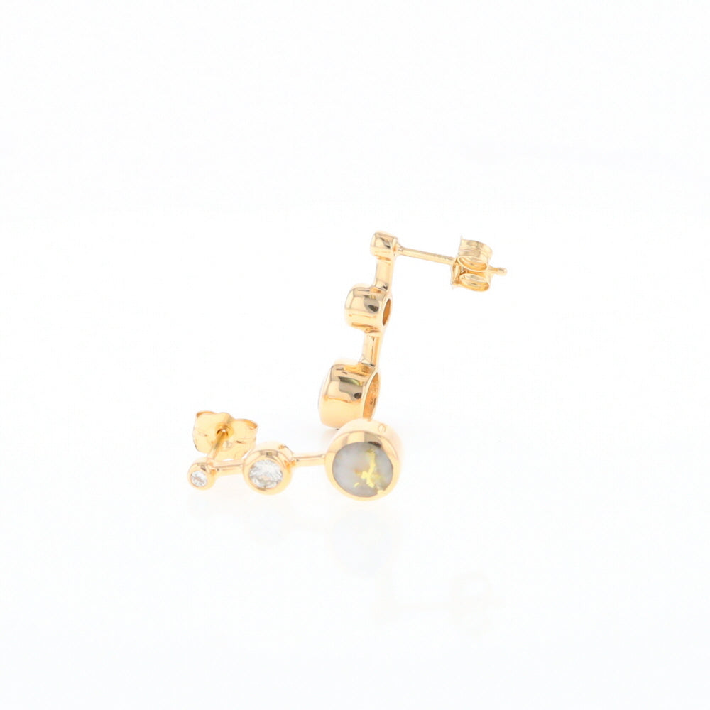 Gold Quartz Round Inlay with Diamond Accents Stud Earrings G2