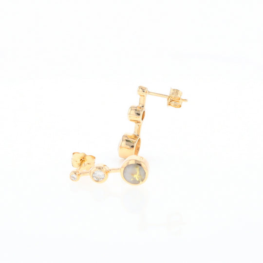 Gold Quartz Round Inlay with Diamond Accents Stud Earrings G2