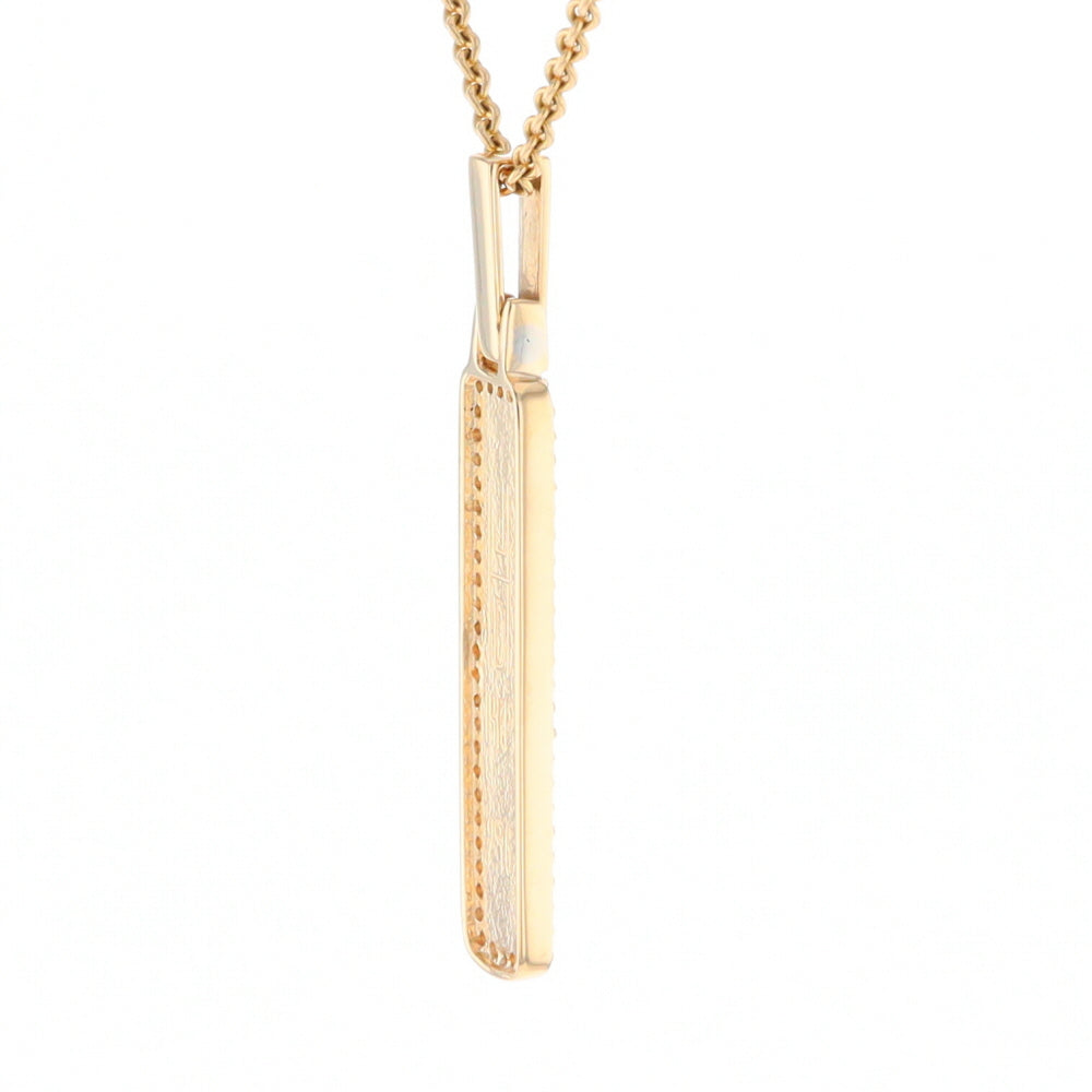 Gold Quartz Necklace, Rectangle Inlaid, .27ctw Diamond Halo Pendant