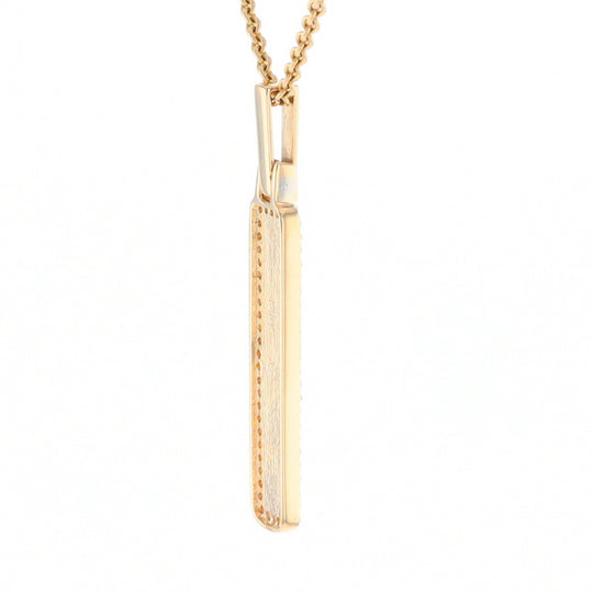 Gold Quartz Necklace, Rectangle Inlaid, .27ctw Diamond Halo Pendant