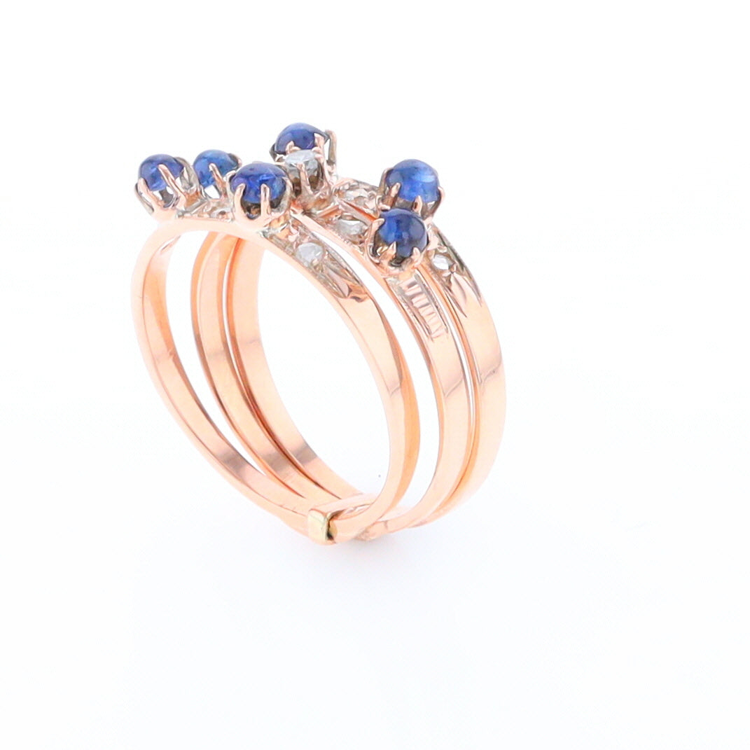 Vintage Sapphire and Diamond Stacked Trio Ring