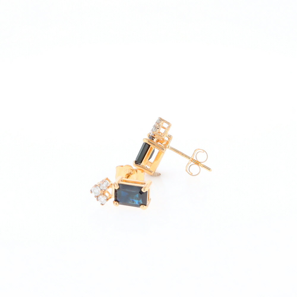 Rectangle Blue Sapphire Stud Earrings