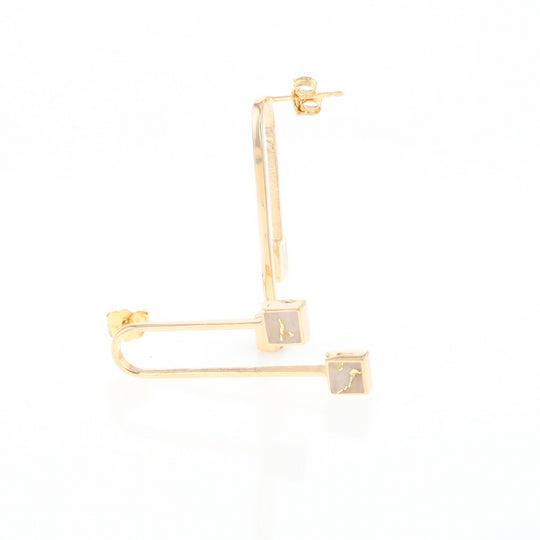 Gold Quartz Double Square Curved Bar Earrings - G2