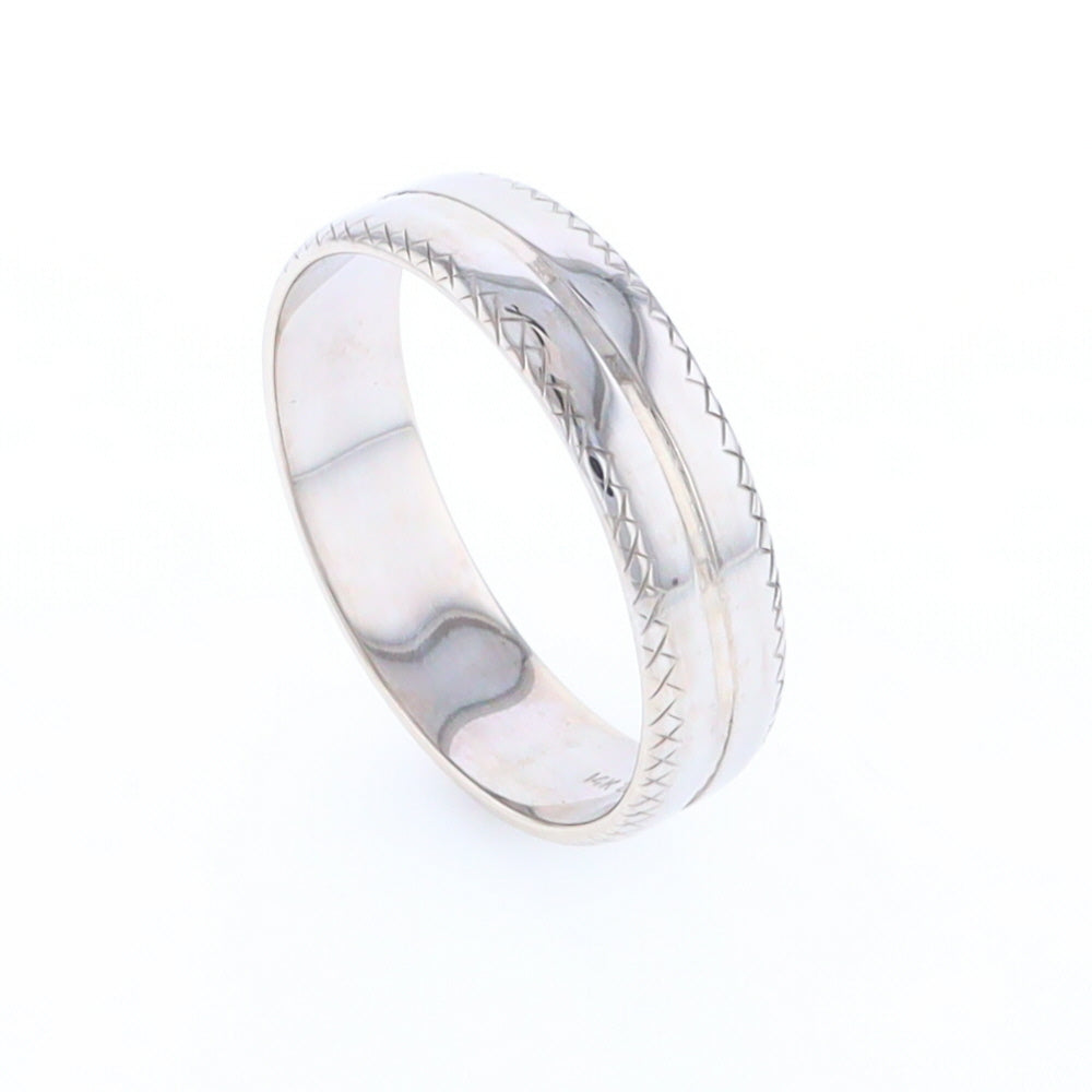 White Gold Cross Hatch Design Wedding Band