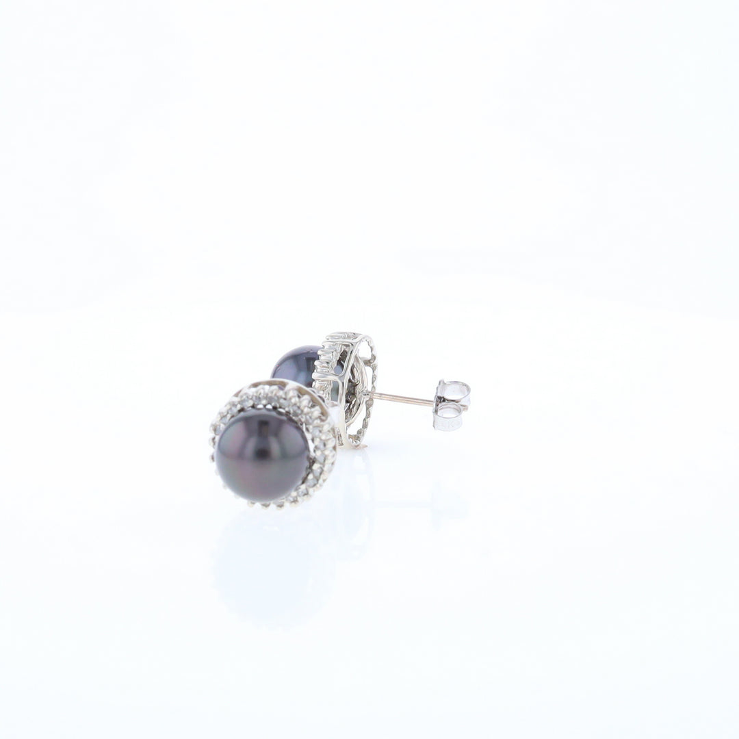 Gray Pearl Halo Studs