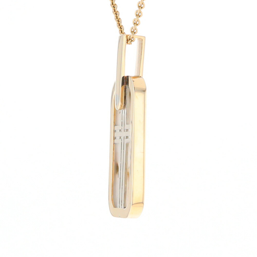 Gold Quartz Necklace Dog Tag Double Sided Inlaid Cross Pendant