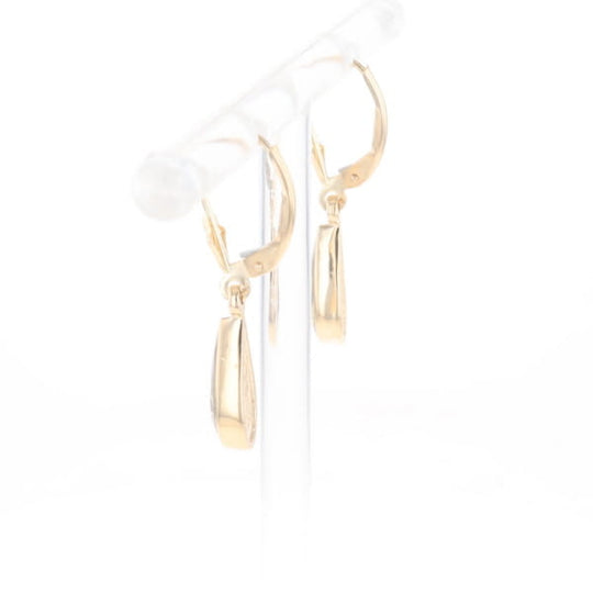 Gold Quartz Earrings Tear Drop Inlaid Lever Backs - G3