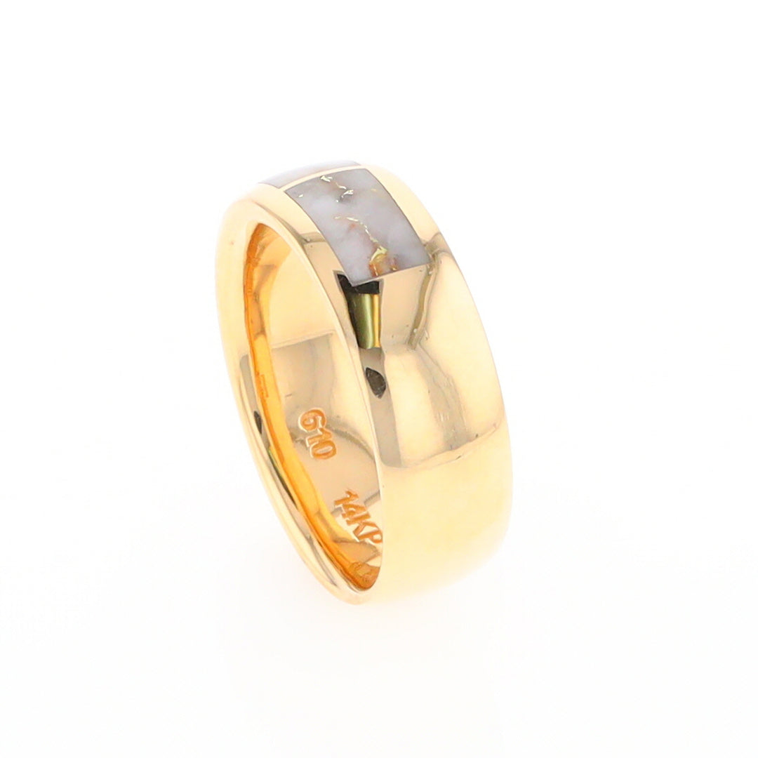 Gold Quartz Ring 3 Section Rectangle Inlaid Design Band