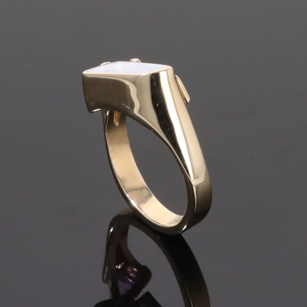 Opal Rings Geometric Inlaid with Pink Sapphire and .08ctw Diamonds