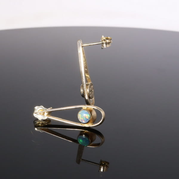 Opal Earrings Round Inlaid Open Tear Drop Design Studs