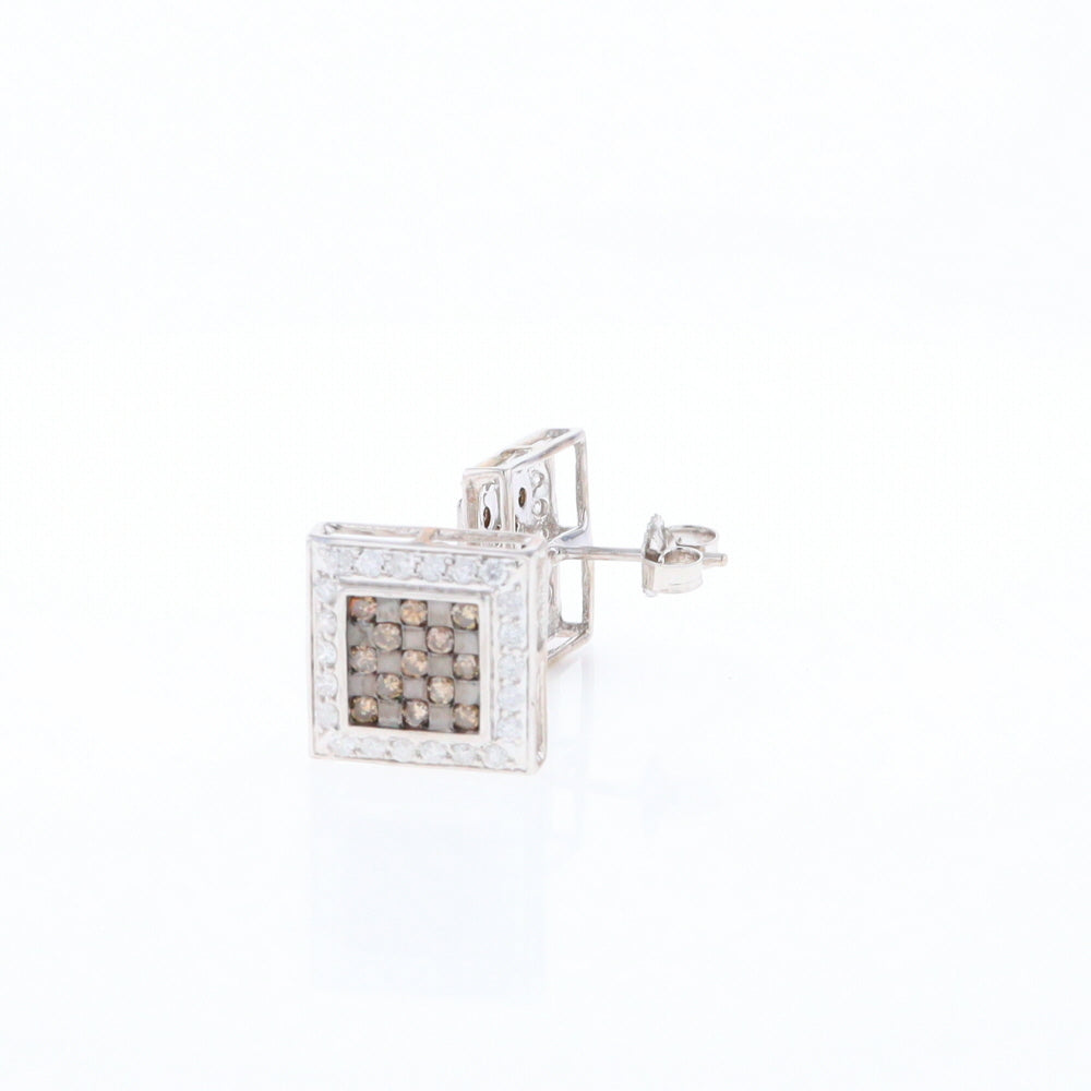 Square White & Chocolate Diamond Earrings