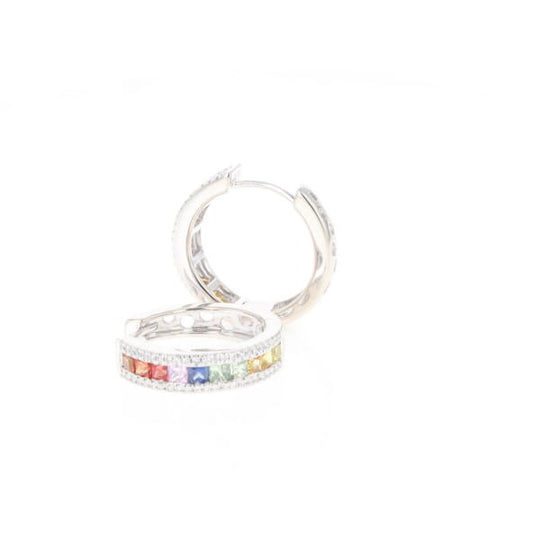 Multi-color Sapphire Hoop Earrings with Diamond Accents