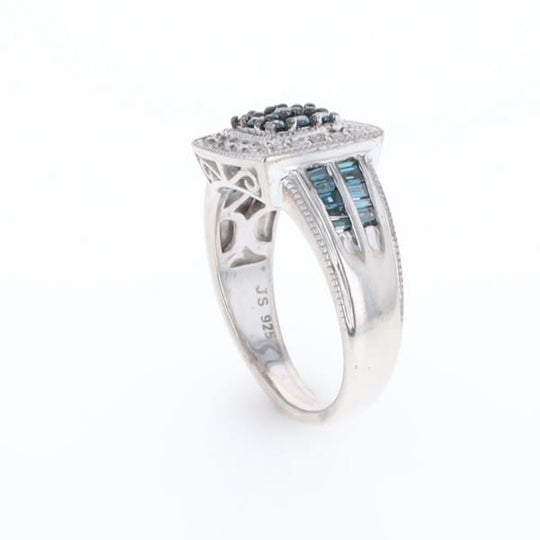 Square Blue & White Diamond Ring