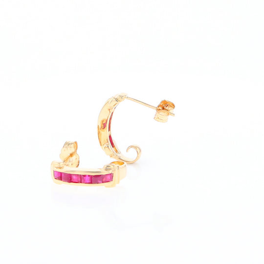 Channel Ruby Semi-Hoop Earrings