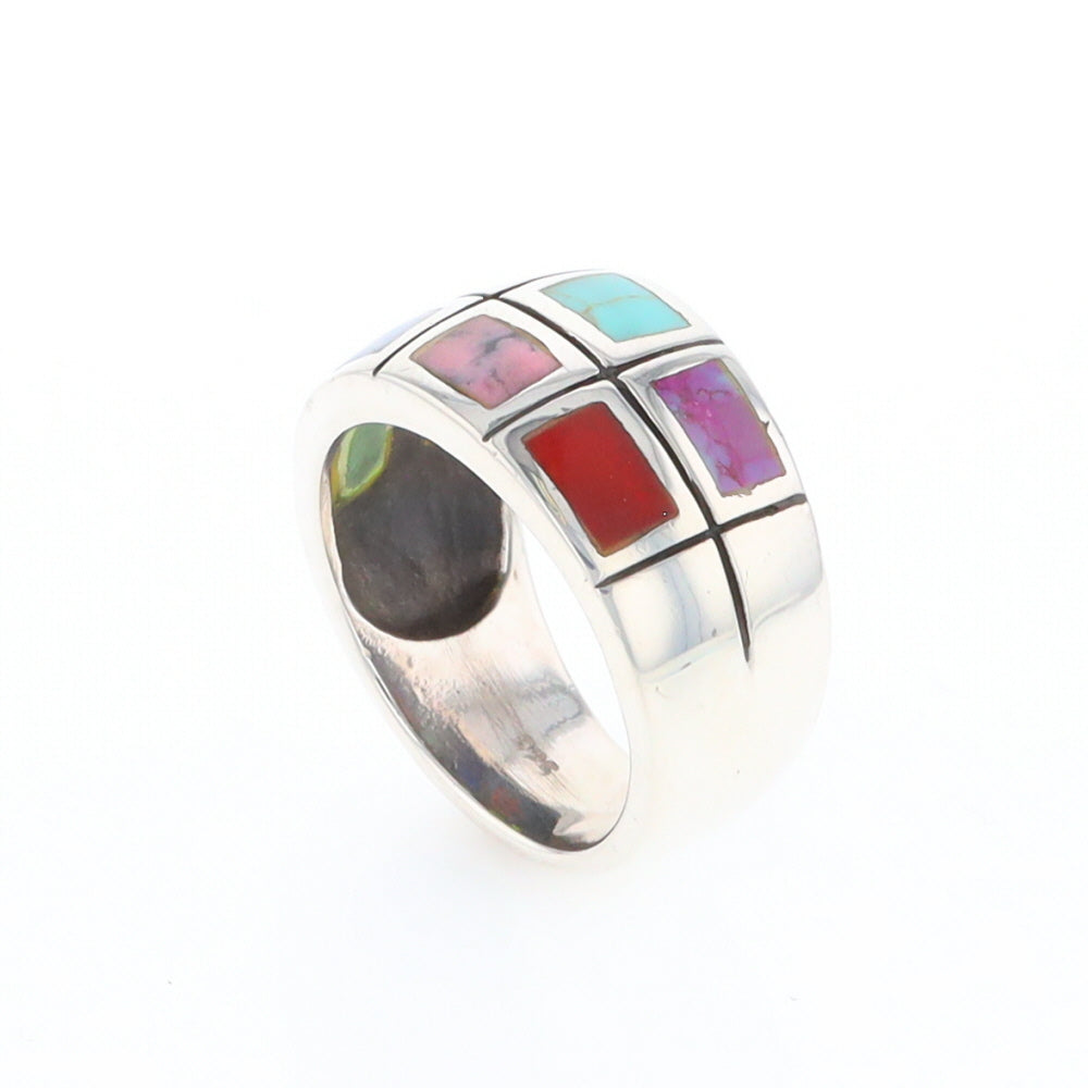 Native Silver Multi Stone Inlaid Ring