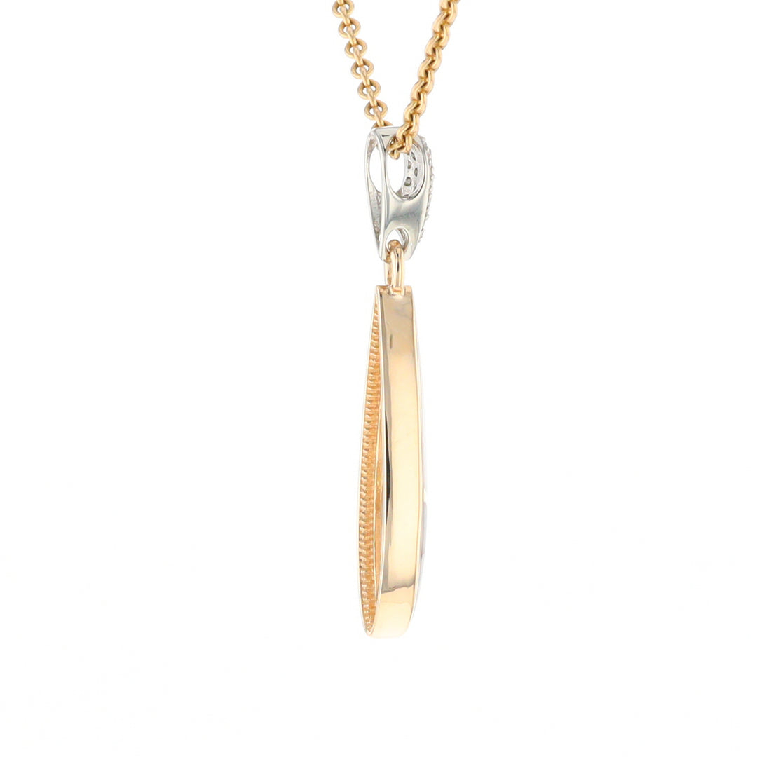 Gold Quartz Necklace, Tear Drop Inlaid Design with .11ctw Diamond Pave Pendant