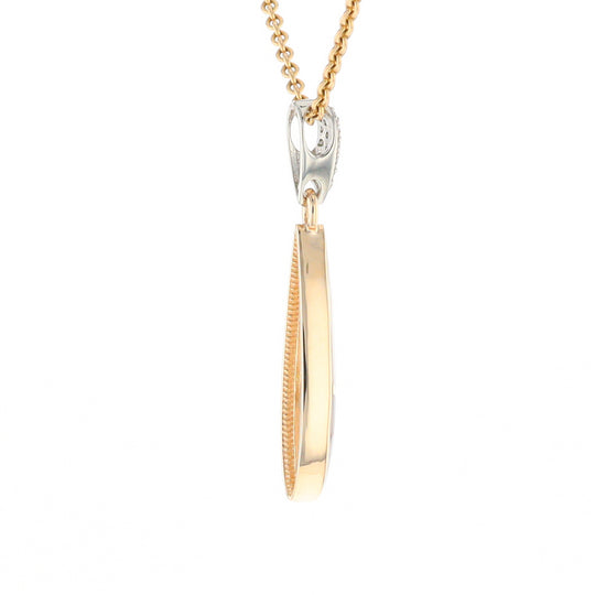 Gold Quartz Necklace, Tear Drop Inlaid Design with .11ctw Diamond Pave Pendant