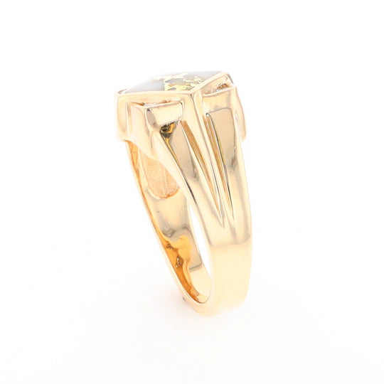 Gold Quartz Mens Ring with Diamond Accents