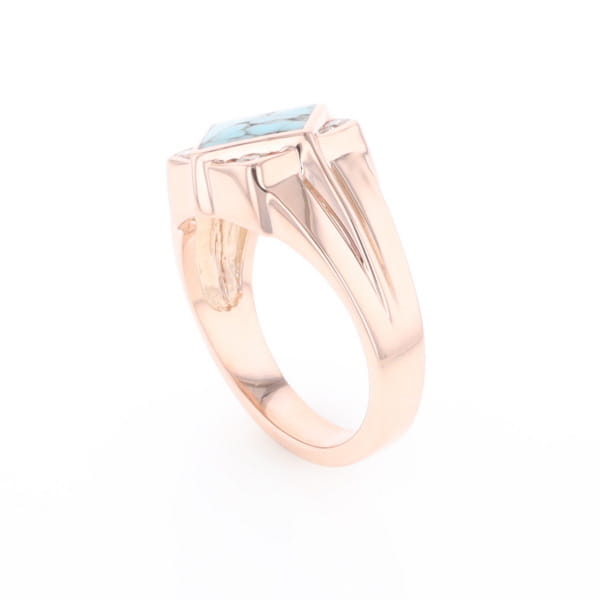 Natural Turquoise ring diamond shape inlaid design with .16ctw round diamonds