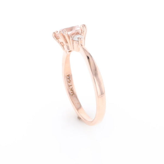 Morganite 1ct Cushion Cut  and Diamond Three Stone Engagement Ring