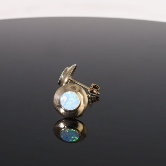 Opal Earrings Round Inlaid Design Studs