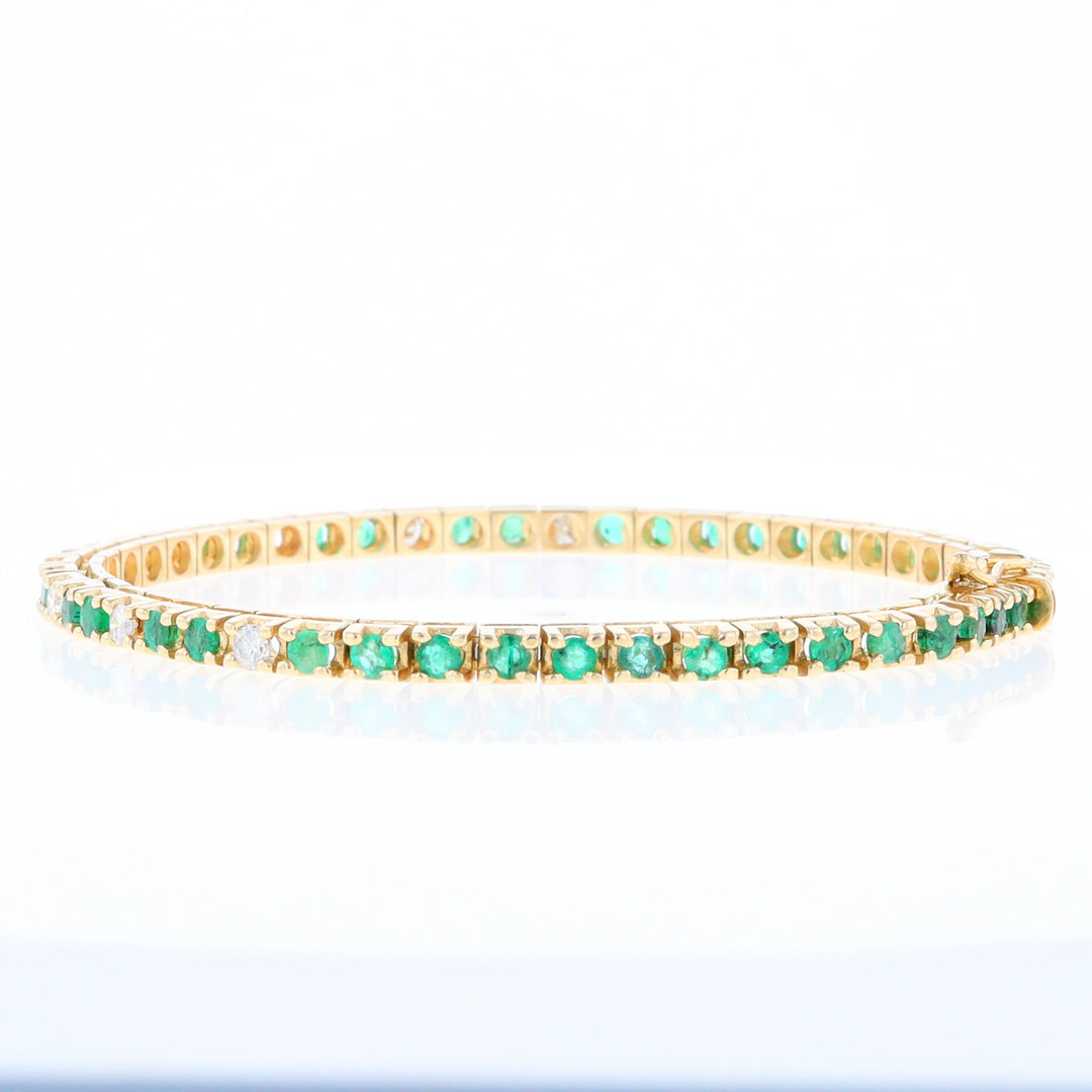 14Kt Yellow Gold Emeralds & Diamond Accent Tennis Bracelet