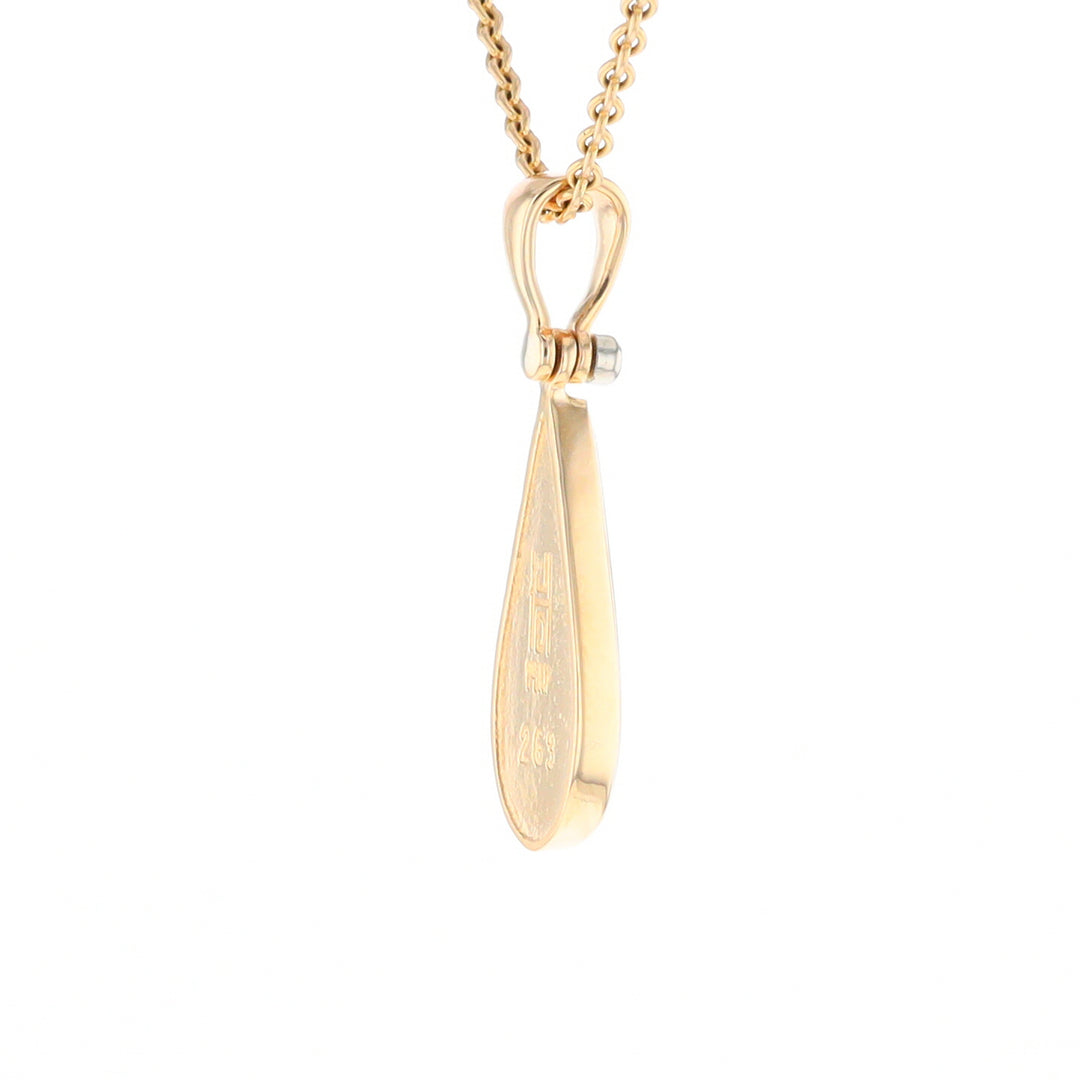 Gold Quartz Necklace Tear Drop Inlaid Pendant with .02ct Diamond