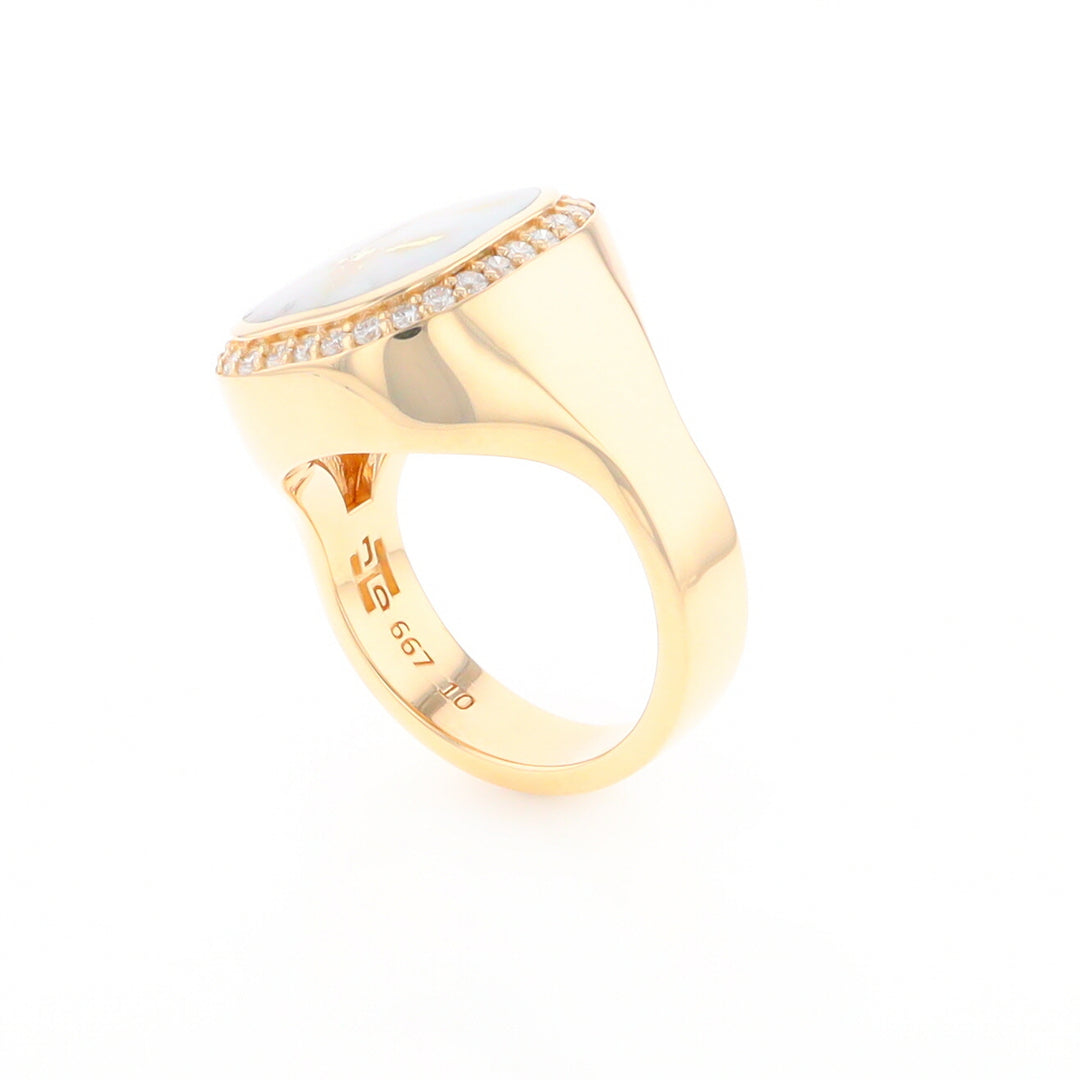 Gold Quartz Cushion Inlaid Men's Ring with Diamond Halo