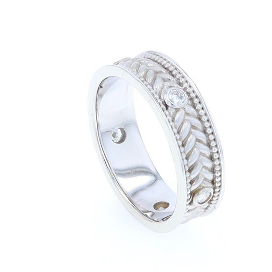 Braided White Gold Men's Ring with Diamond Accents