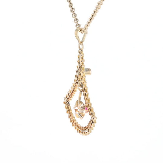 Vintage Buttercup Dangle Ruby Scrollwork Pendant