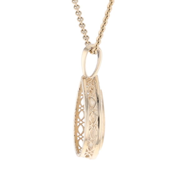 Gold Quartz Pendant Tear Drop Inlaid .42ctw Diamond Halo Design