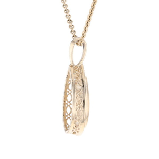 Gold Quartz Pendant Tear Drop Inlaid .42ctw Diamond Halo Design