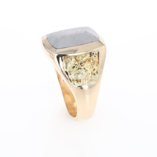 Meteorite Ring Double Side Natural Nuggets Rectangle Inlaid Center