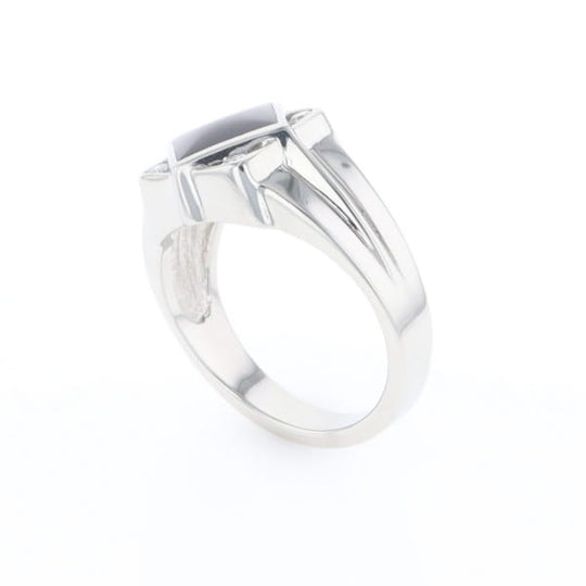 Natural onyx ring diamond shape inlaid design with .16ctw round diamonds