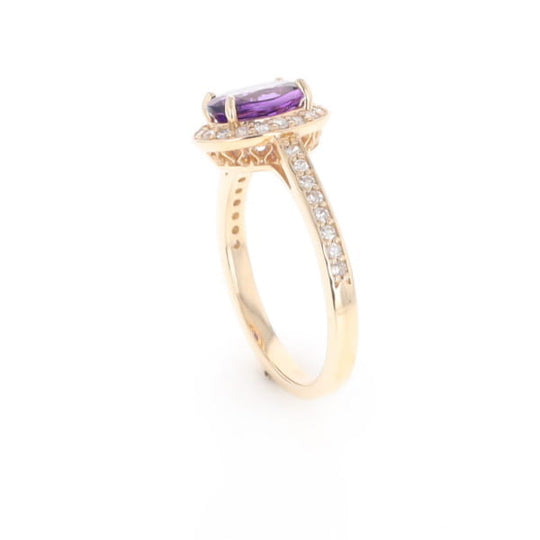 Oval Amethyst with Diamond Halo Ring